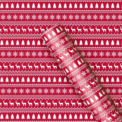 50 sq ft Fair Isle Print Christmas Gift Wrap Red/White - Wondershop