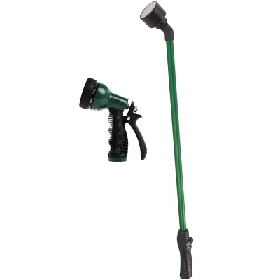 Dramm 30 2pc Aluminum One Touch Rain Hose Wand & Touch N Flow Revolver Hose Nozzle Green