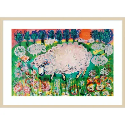 41 x 30 Sheep by Brenda Brin Booker Wood Framed Wall Art Print - Amanti Art: Large Lithograph, Modern Decor