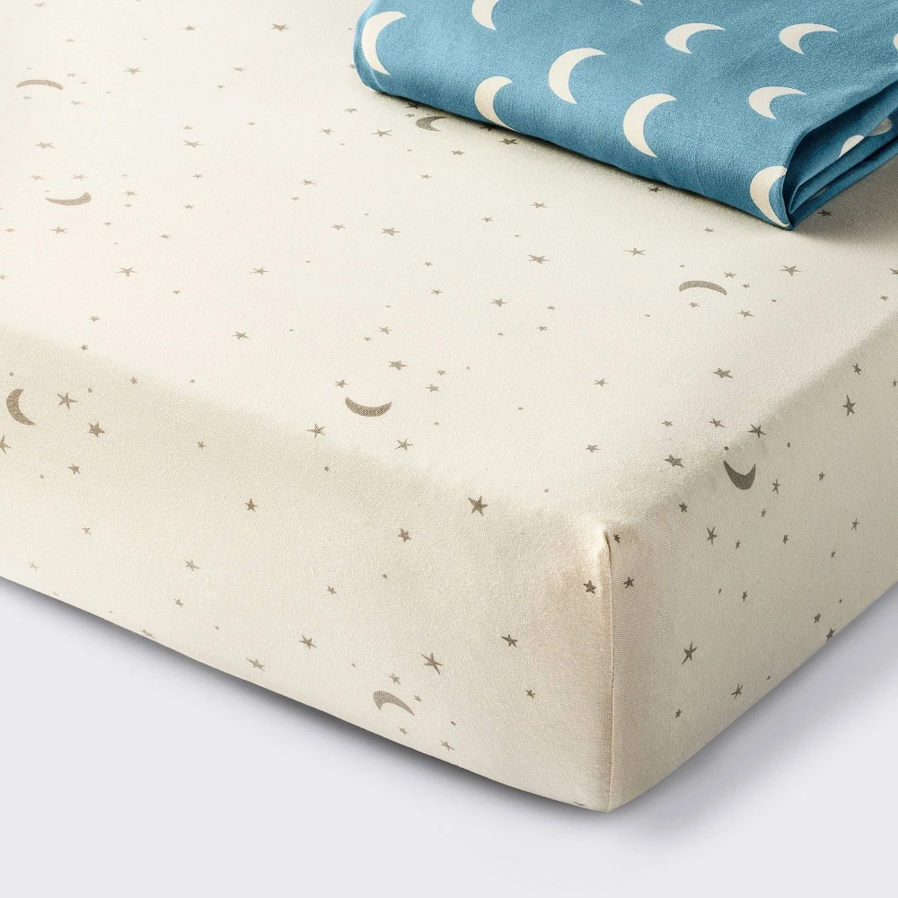 Fitted Jersey Crib Sheet - Moon Stars - 2pk - Cloud Island