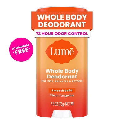 Lume Whole Body Womens Deodorant - Smooth Solid Stick - Aluminum Free - Clean Tangerine Scent - 2.6oz