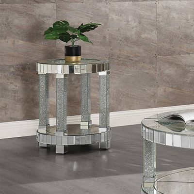 Acme Furniture 20 Noralie Table Tops Faux Diamonds: Round Acrylic Accent Table, Mirrored, No Assembly Required