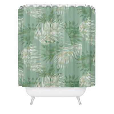 Palms Overlay Green Shower Curtain - Deny Designs: Botanical Pattern, Polyester, Machine Washable