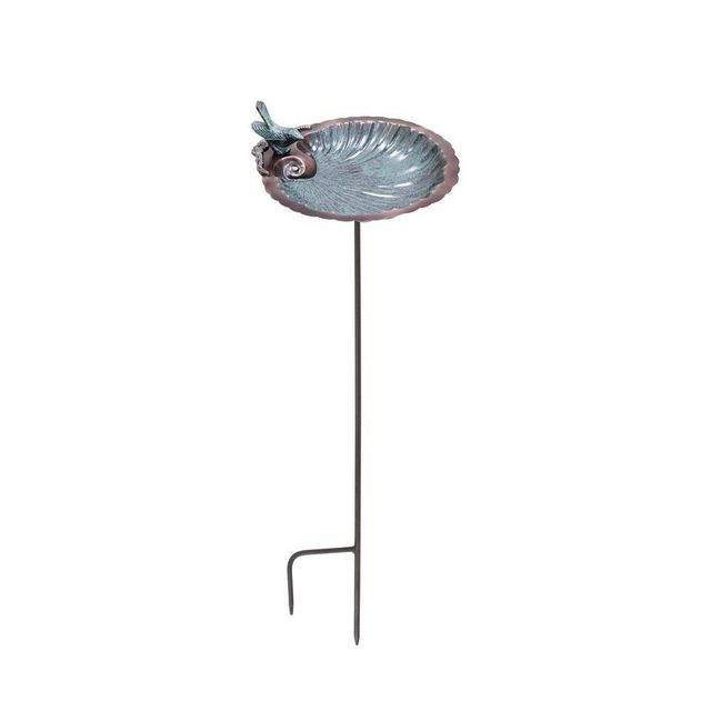 11 Scallop Shell Birdbath and Feeder with Stake Antique Brass Plated - ACHLA Designs: Weather-Resistant Garden Decor, No Assembly Required