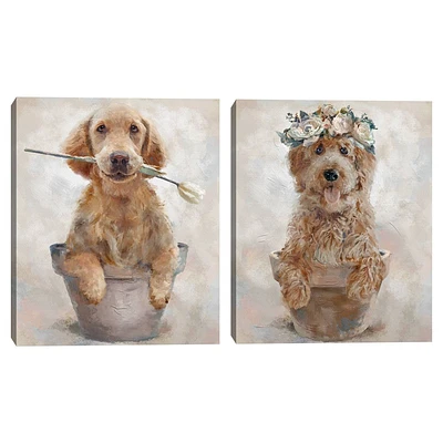 Set of 2 Potted Pals Unframed Wall Canvases - Masterpiece Art Gallery: Modern MDF & Canvas Art, Animal Subjects, 20x16