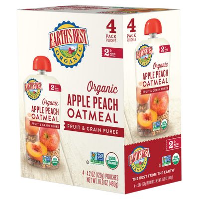 Earths Best Organic 4pk Apple Peach Oatmeal Baby Food Pouch - 16.8oz