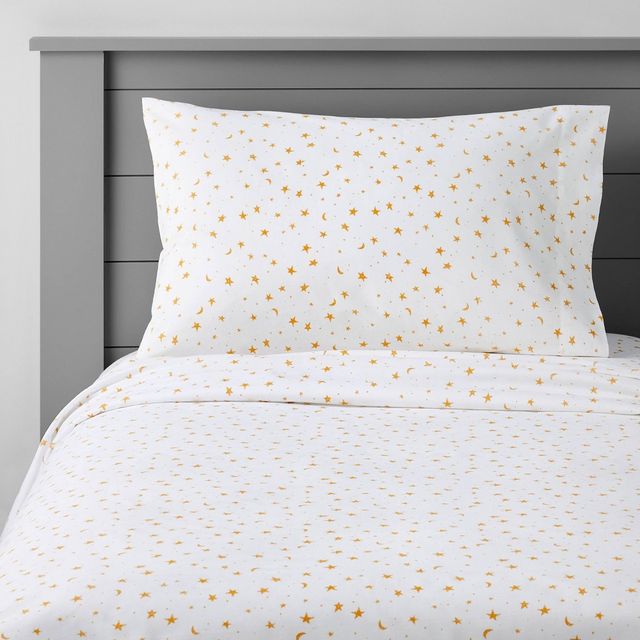 Twin Stars Cotton Kids Sheet Set Yellow/White - Pillowfort: Twin Size, 220 Thread Count, OEKO-TEX Certified