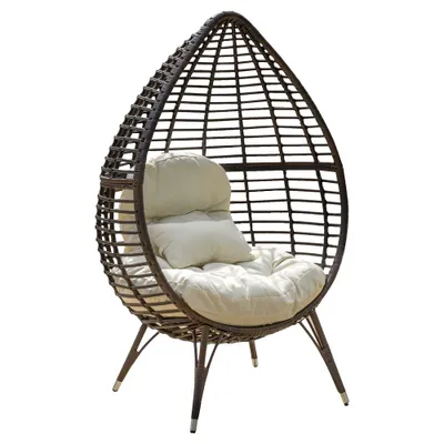 Cutter Teardrop Wicker Patio Lounge Chair with Cushion: Outdoor Daybed, Metal Frame - Christopher Knight Home