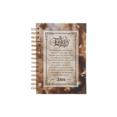 Christian Art Gifts Journal W/Scripture for Men/Women the Lords Prayer Mathew Bible Verse Brown 192 Ruled Pages, Large Hardcover Notebook, Wire