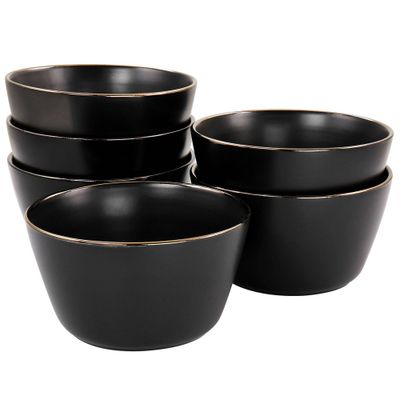 6pc Paul Stoneware Bowl Set with Rim Gold/Matte Black - Elama