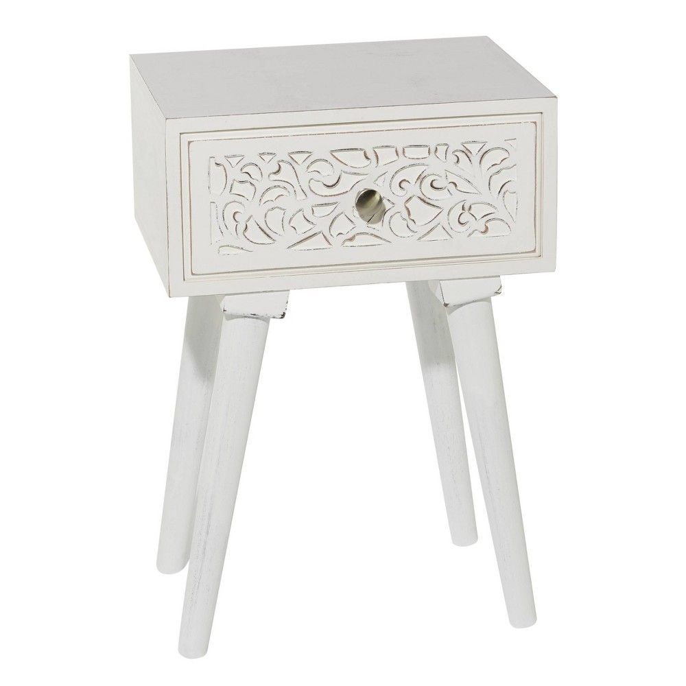 Olivia & May Farmhouse Mango Wood Accent Table : Boho Bedside, Entryway, Drink Stand