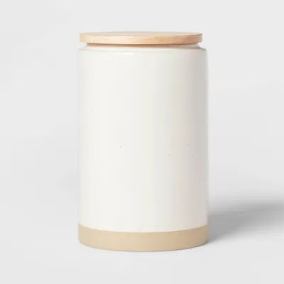 Camwood Collection Large Stoneware Canister with Wood Lid Cream - Threshold: Kitchen Food Storage Canister, 128oz