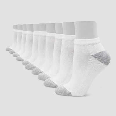Hanes Womens Extended Size Cushioned 10pk Low Cut Socks - White 8-12