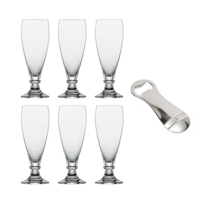 Schott Zwiesel 7pc 13.9oz Pilsners Glasses with Bottle Opener: Beer Lovers Set, Dishwasher-Safe Drinkware, Footed Pilsner