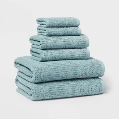 6pc Modern Bath Towels and Washcloths Set - Threshold: Cotton Terry, Fade-Resistant