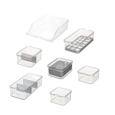 iDESIGN 7pc Recycled Plastic Refrigerator Organizer Bin Set with Lids