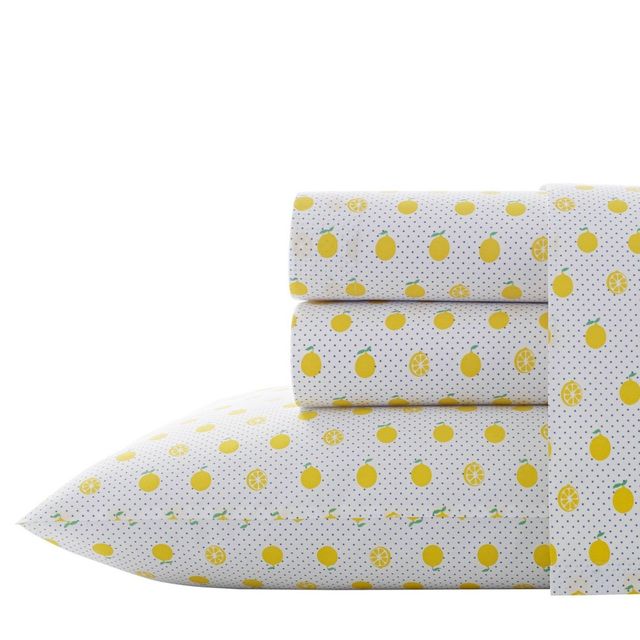 Queen Printed Pattern Percale Cotton Sheet Set Lemon - Poppy & Fritz