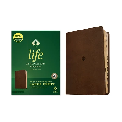 NLT Life Application Study Bible, Third Edition, Large Print (Leatherlike, Rustic Brown Leaf, Indexed, Red Letter) - (Leather Bound)