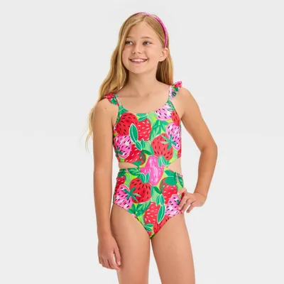 Girls Berry Sweet Fruit Printed One Piece Swimsuit