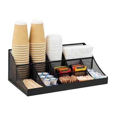 Mind Reader 11 Compartment Cup and Condiment Organizer Black: Coffee Bar & Espresso Accessories, Metal & Plastic