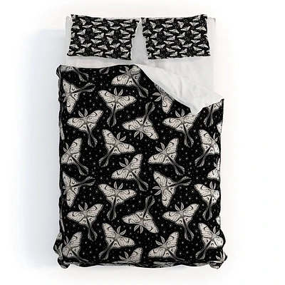 Deny Designs Full/Queen Avenie Luna Moth Black and Cream Duvet Cover and Pillow Sham Black