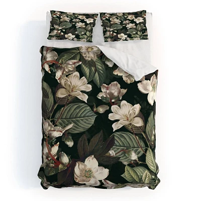 Deny Designs Full/Queen Burcu Korkmazyurek Dark Garden Duvet Cover and Pillow Sham Black