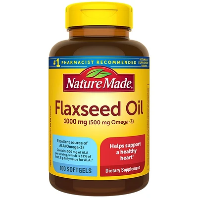 Nature Made Flax Seed Oil with Omega 3 1000mg Heart Health Softgels - Non Vegetarian - 100ct