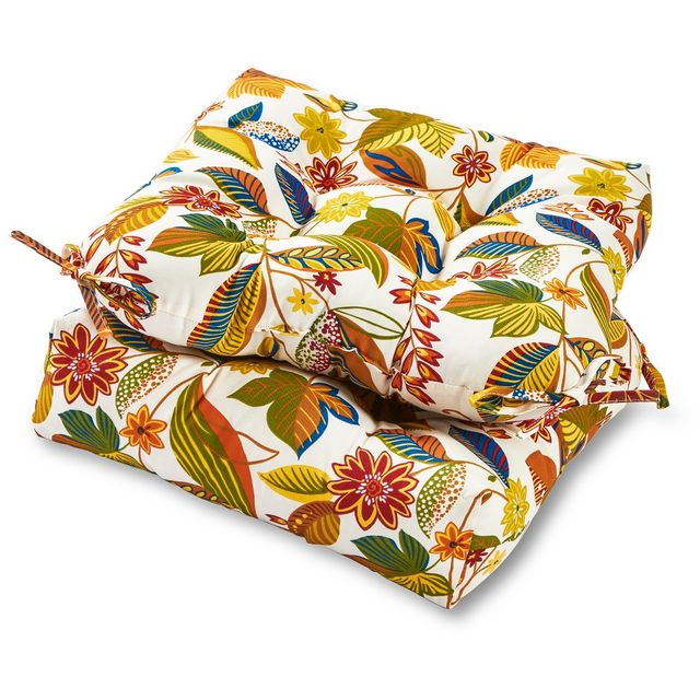 Kensington Garden 2pc 20x20 Floral Outdoor Chair Cushions : Reversible, Tufted