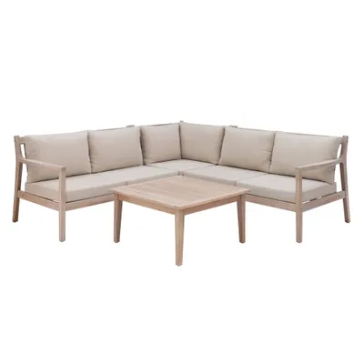 Linon 4pc Melita Acacia Sectional & Coffee Table Beige