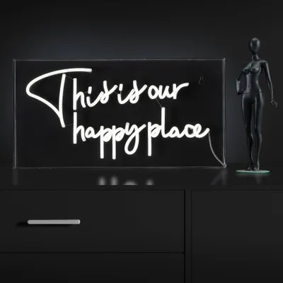 19.6 x 10.1 This is Your Happy Place Contemporary Acrylic Box USB Operated LED Neon Light White - JONATHAN Y: Modern Novelty Lamp