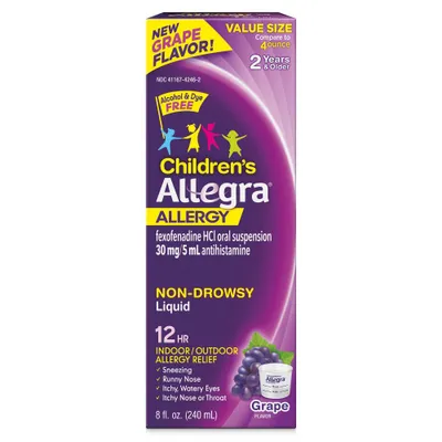 Allegra Childrens Fexofenadine Allergy and Cold Sinus Liquid Treatment - Grape - 8oz