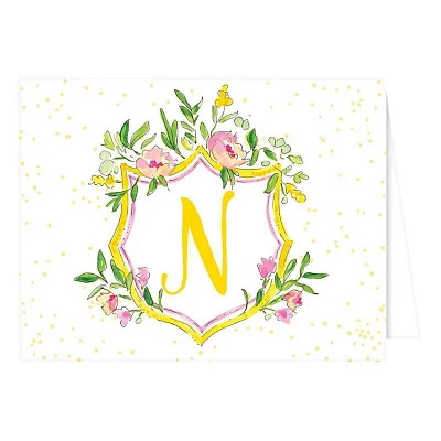 10ct Folded Notes - Vintage Floral Crest Monogram - N: Botanical Stationery, Multicolor Note Cards, RosanneBECK Collections