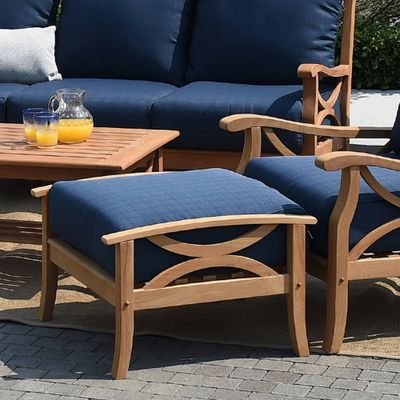 Abbington Teak Patio Ottoman with Cushion - Navy - Cambridge Casual