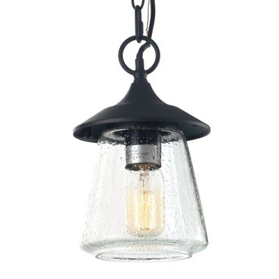 9.5 Metal/Glass Outdoor Pendant Light Black - LNC: ETL Listed, Weather-Resistant Ceiling Fixture