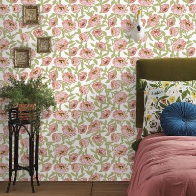 Floral Peel & Stick Wallpaper Green/Pink - Opalhouse