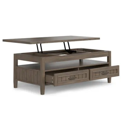 Rowan Lift Top Coffee Table Smoky Brown - Wyndenhall: Hidden Storage, Transitional Style, Pine & Plywood