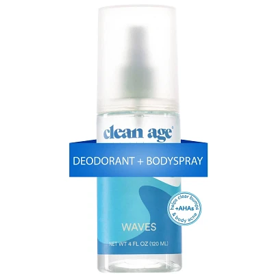 Clean Age Waves AHA Deodorant + Body Spray for Teens - 4 fl oz