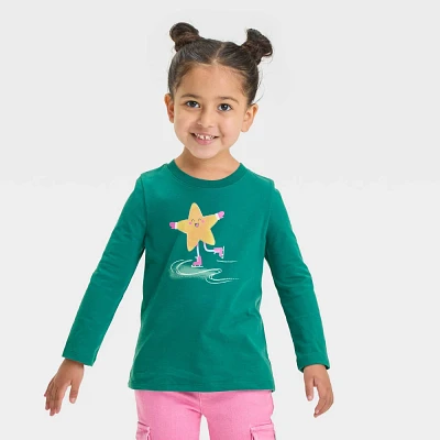 Toddler Girls Long Sleeve Star Ice Skating Graphic T-Shirt