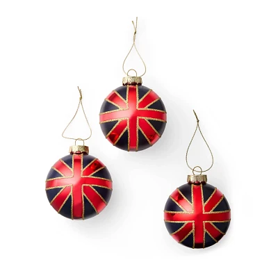 M&S 3ct Union Jack Flag Glass Christmas Tree Ornament Set