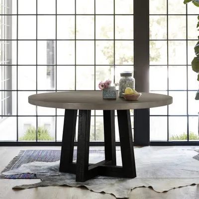 Manchester Modern Concrete and Acacia Round Dining Table Gray - Armen Living