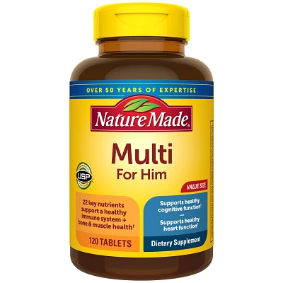 Nature Made Multi for Him with No Iron - Mens Multivitamin Nutritional Support Tablets - 120ct