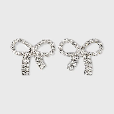 Crystal Bow Stud Earrings - A New Day Silver