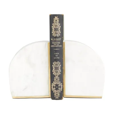 Set of 2 Marble Geometric Bookends with Gold Inlay  CosmoLiving by Cosmopolitan: Elegant Indoor Decor Sculptures