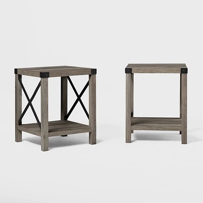 Set of 2 Sophie Rustic Farmhouse X Frame Side Tables