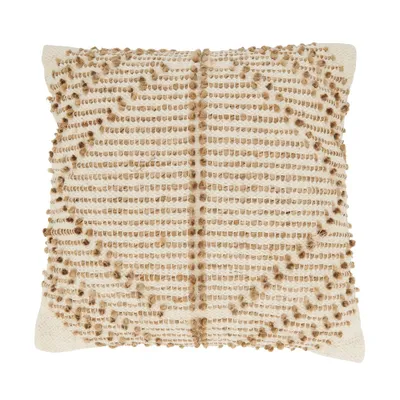 18x18 Diamond Dreams Woven Down Filled Square Throw Pillow Natural - Saro Lifestyle: Cotton & Jute, Indoor Use, Zippered