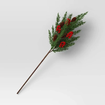 Christmas Pine and Red Berry Artificial Branch - Threshold