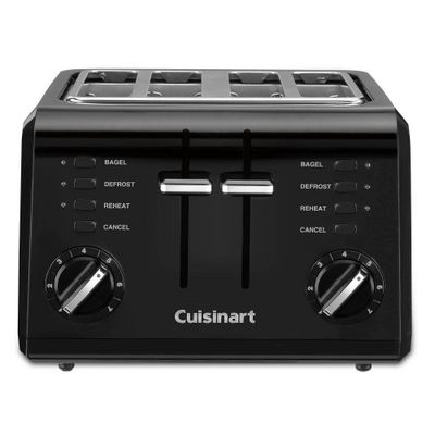 Cuisinart 4-Slice Toaster Black CPT-142BKP1: Adjustable Browning, Reheat & Defrost, Removable Crumb Tray, 1800W