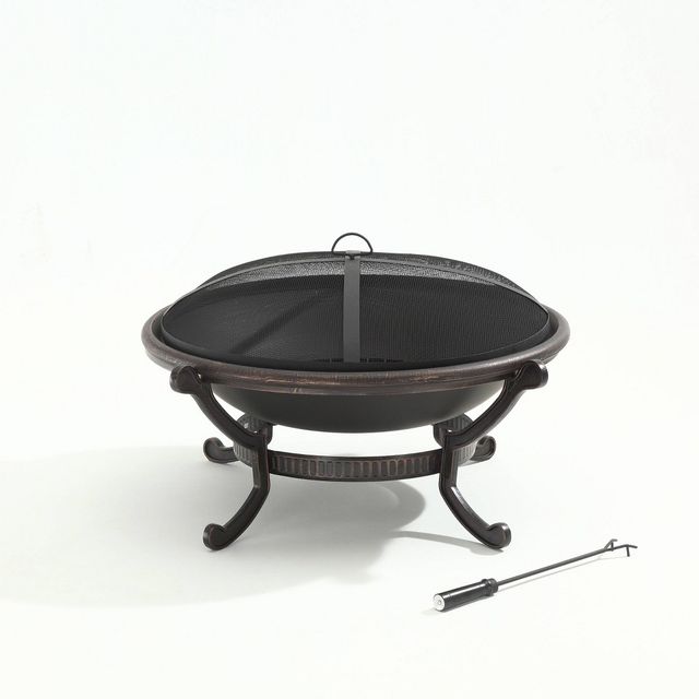 Ashland Firepit - Black - Crosley: Cast Iron Copper Finish, 35 Bowl, Mesh Guard, Poker Included