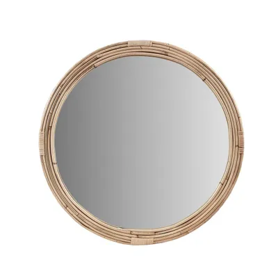 Martha Stewart Luna Natural Rattan Round Wall Mirror: Handwoven, Nautical Decor, No Assembly Required