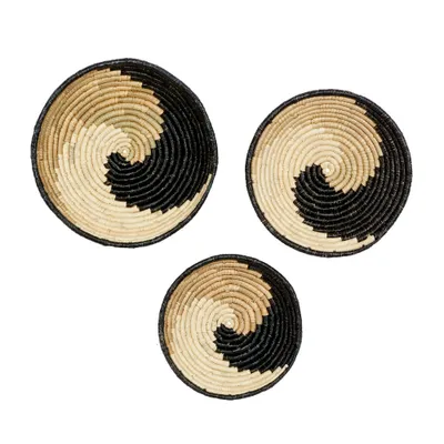 Bohemian Seagrass Plate Handmade Spiral Basket Wall Decor Set of 3